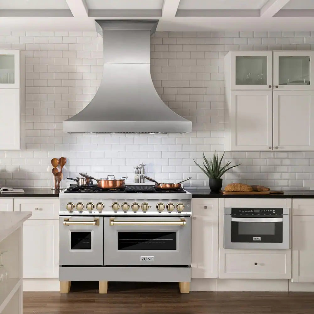 Autograph Edition 48 In. 7 Burner Double Oven Dual Fuel Range in Stainless Steel and Polished Gold