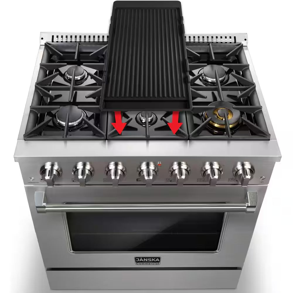 36 In. 5.2 Cu. Ft. Freestanding Dual Fuel Range with 6 Burners, Convection Oven, and Griddle in Stainless Steel