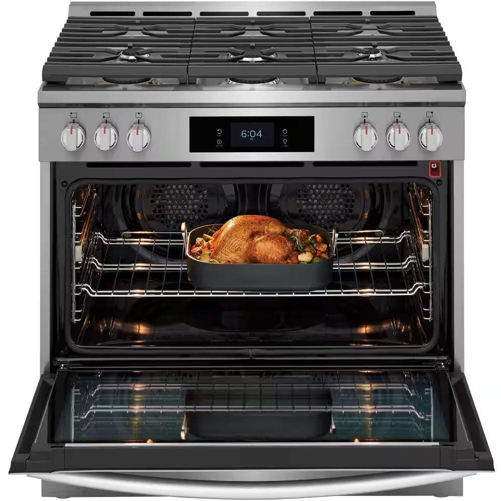 Gallery 36 In. 6-Burner Slide-In Dual Fuel Range in Stainless Steel with Total Convection and Air Fry