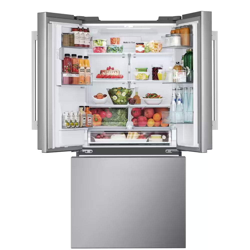 33 In. 25.1 Cu. Ft. Standard Depth French Door Refrigerator in Print Proof Stainless Steel with Filtered Ice and Water
