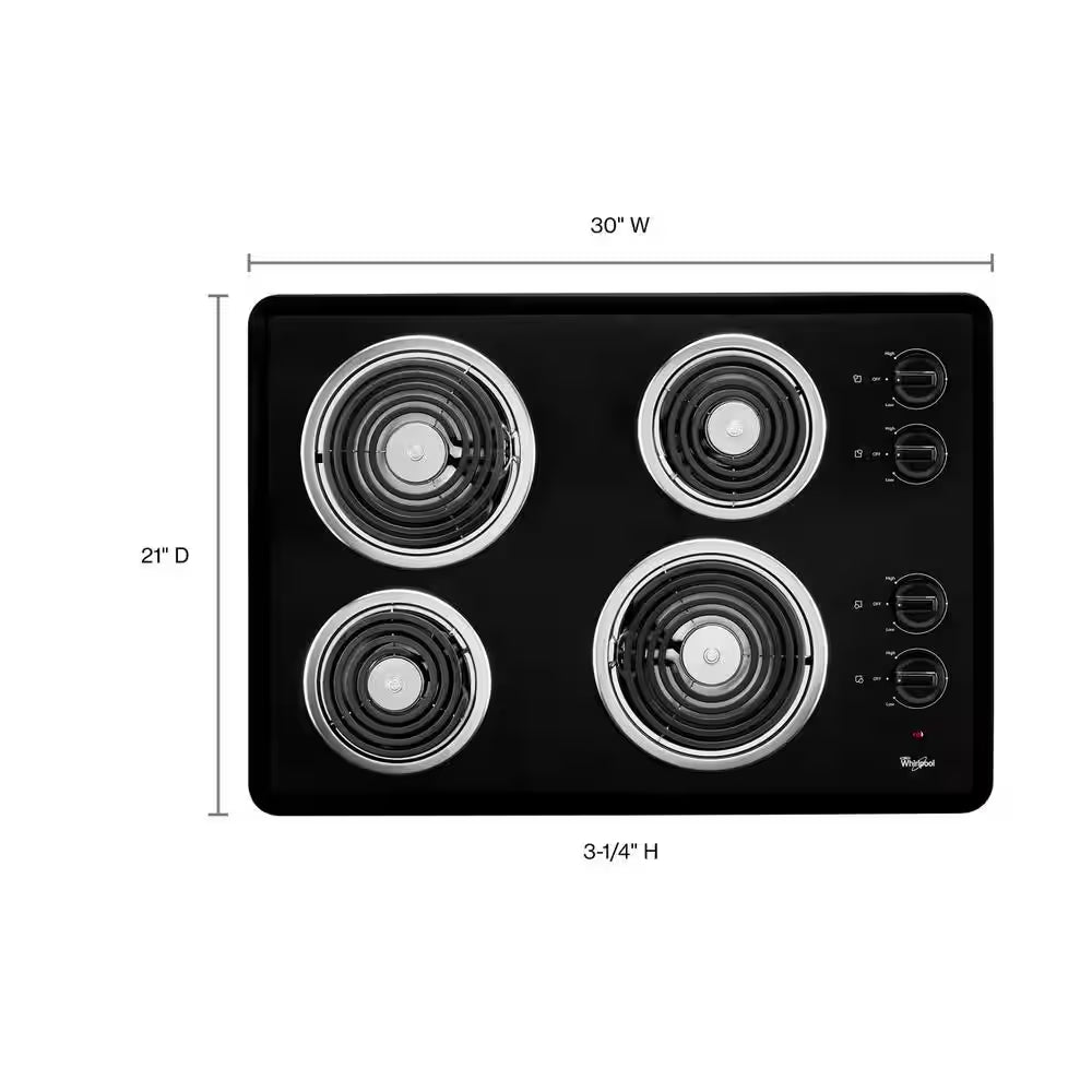 30 In. Coil Electric Cooktop in Black with 4 Burner Elements