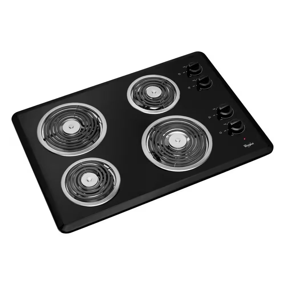 30 In. Coil Electric Cooktop in Black with 4 Burner Elements