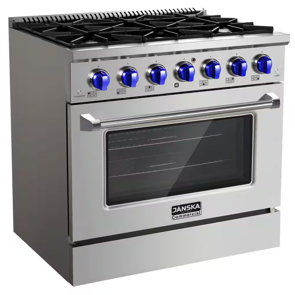 36 In. 5.2 Cu. Ft. Freestanding Dual Fuel Range with 6 Burners, Convection Oven, and Griddle in Stainless Steel