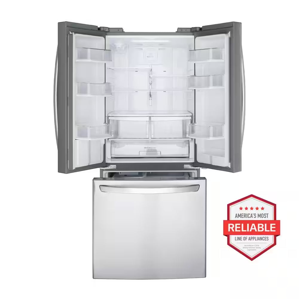 30 In. W 22 Cu. Ft. French Door Refrigerator with Water Dispenser in Stainless Steel