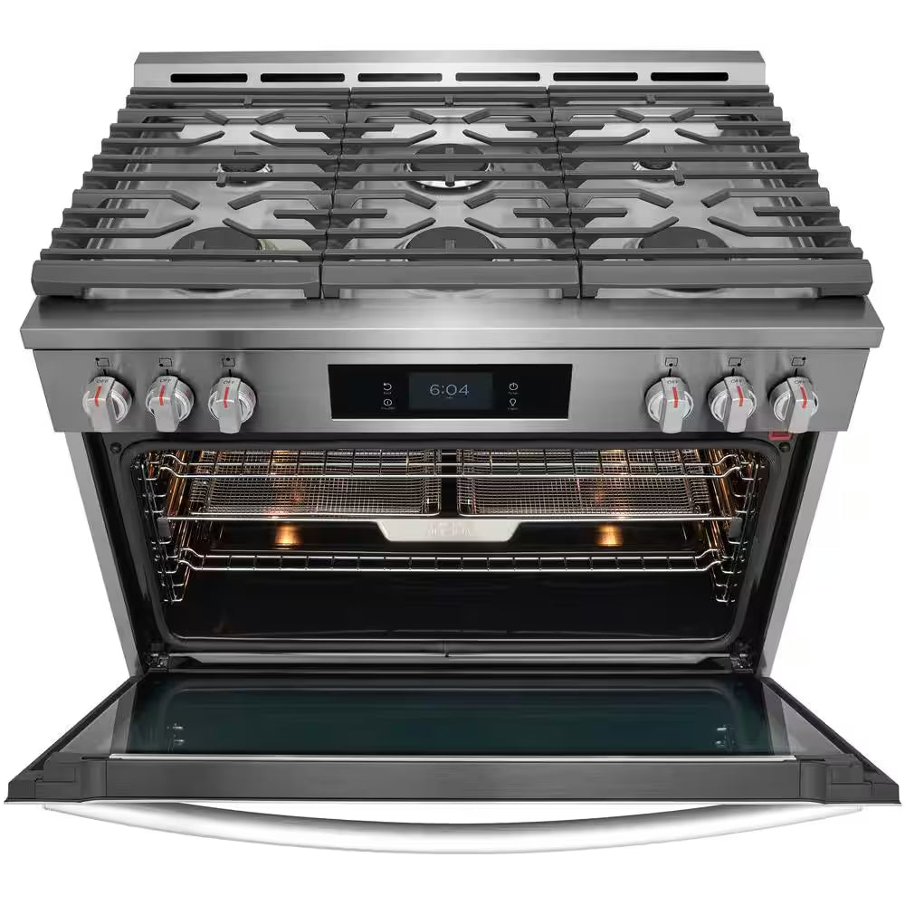 Gallery 36 In. 6-Burner Slide-In Dual Fuel Range in Stainless Steel with Total Convection and Air Fry