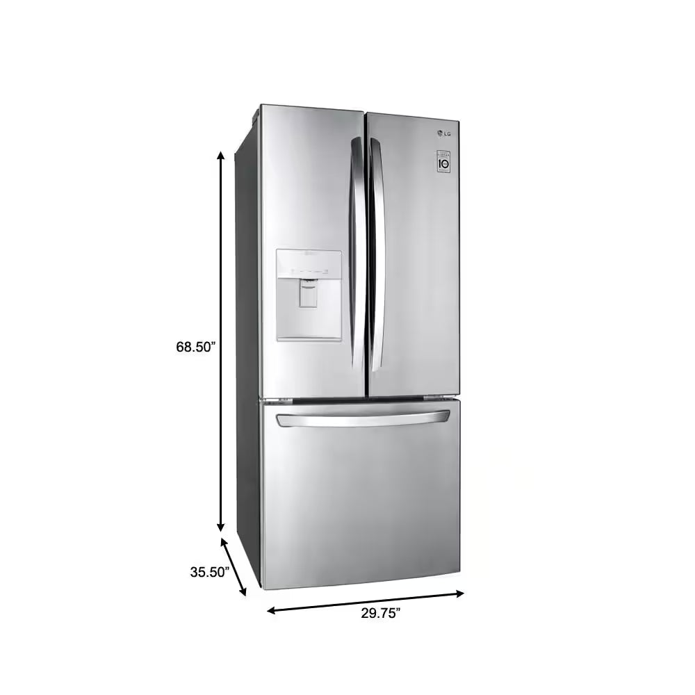 30 In. W 22 Cu. Ft. French Door Refrigerator with Water Dispenser in Stainless Steel