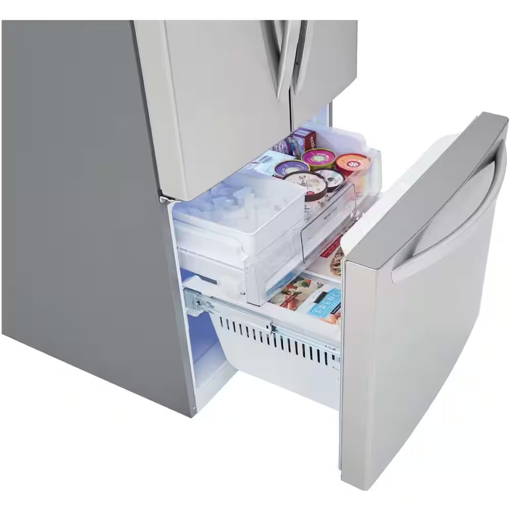 30 In. W 22 Cu. Ft. French Door Refrigerator with Water Dispenser in Stainless Steel