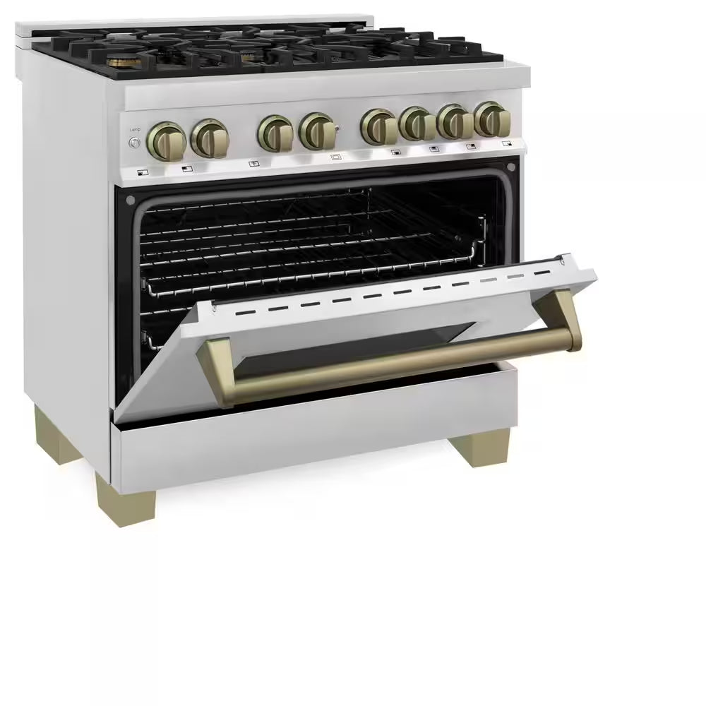 Autograph Edition 36 In. 6 Burner Dual Fuel Range in Stainless Steel and Champagne Bronze