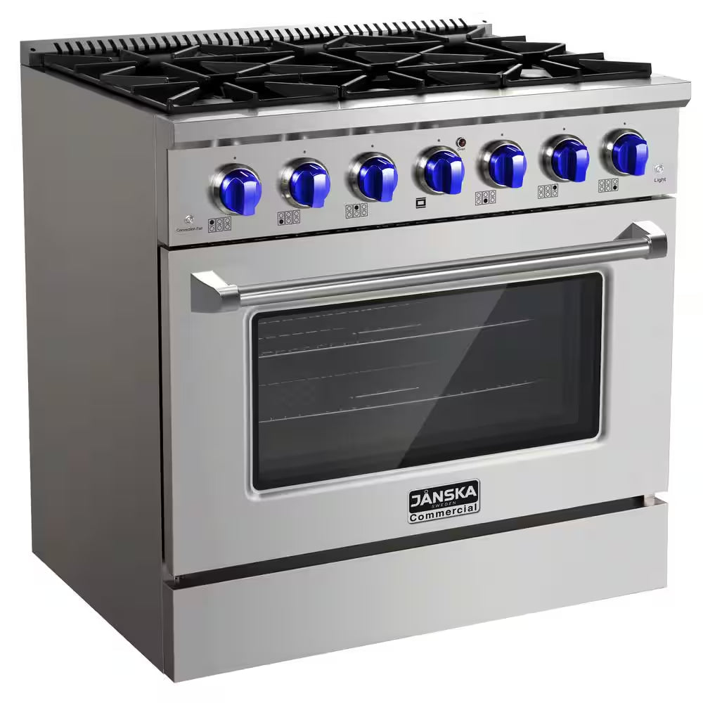 36 In. 5.2 Cu. Ft. Freestanding Dual Fuel Range with 6 Burners, Convection Oven, and Griddle in Stainless Steel