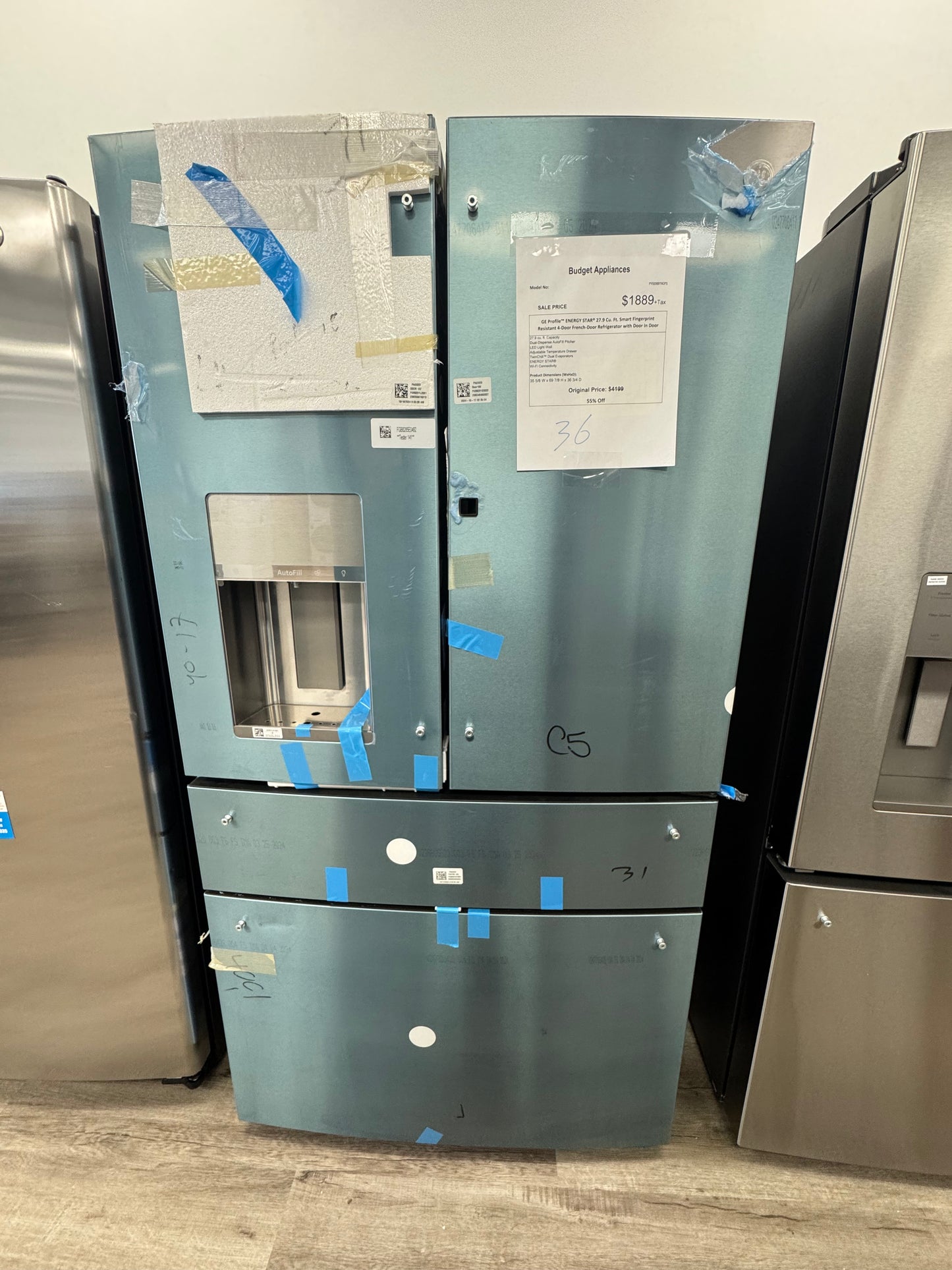 GE Profile Energy Star 27.9 Cu. Ft . Smart Fingerprint Resistant 4- Door French - Door Refrigerator With Door In Door