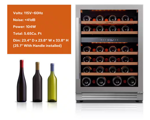 Ca'Lefort 24 in. Dual Zone 46-Bottles Built-In Wine Cooler Refrigerator in Stainless Steel Frost-Free Touch Panel