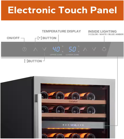 Ca'Lefort 24 in. Dual Zone 46-Bottles Built-In Wine Cooler Refrigerator in Stainless Steel Frost-Free Touch Panel