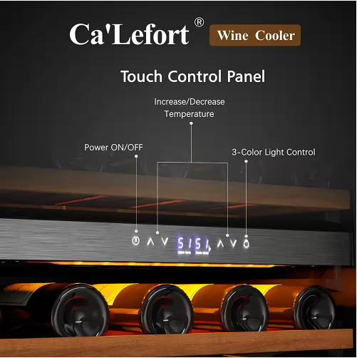 Ca'Lefort 24 in. Dual Zone 46-Bottles Built-In Wine Cooler Refrigerator in Stainless Steel Frost-Free Touch Panel