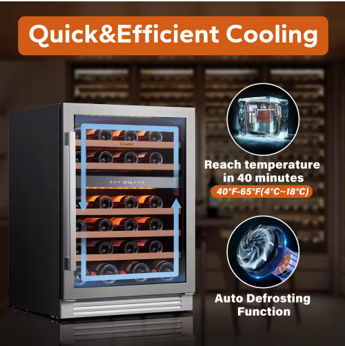 Ca'Lefort 24 in. Dual Zone 46-Bottles Built-In Wine Cooler Refrigerator in Stainless Steel Frost-Free Touch Panel