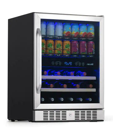 NewAir Premium 24 in. Dual Zone 20 Wine Bottles and 70 Cans Beverage and Wine Cooler w/ Customizable Shelves in Stainless Steel