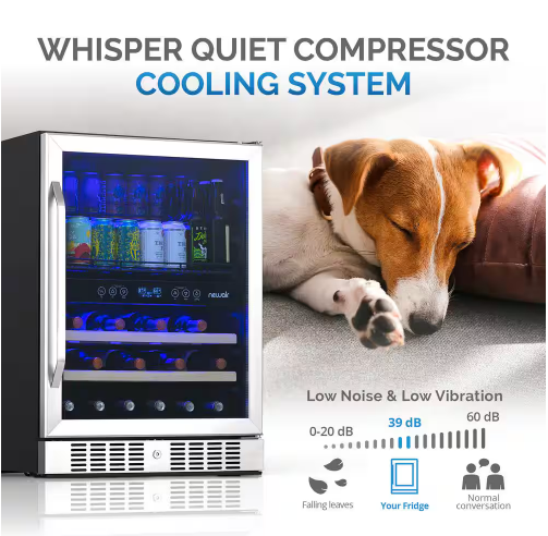 NewAir Premium 24 in. Dual Zone 20 Wine Bottles and 70 Cans Beverage and Wine Cooler w/ Customizable Shelves in Stainless Steel