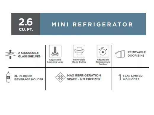 Vissani 2.6 Cu. Ft. Mini Refrigerator in Black, ENERGY STAR