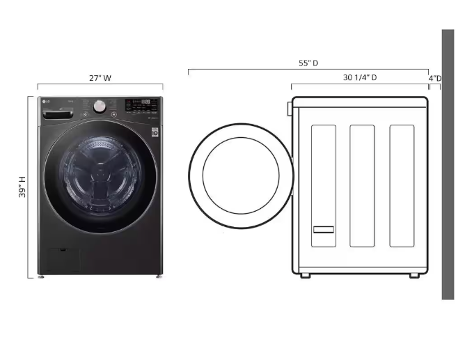 LG 4.5 Cu. Ft. Stackable SMART Front Load Washer in Black Steel with Steam and TurboWash360 Technology