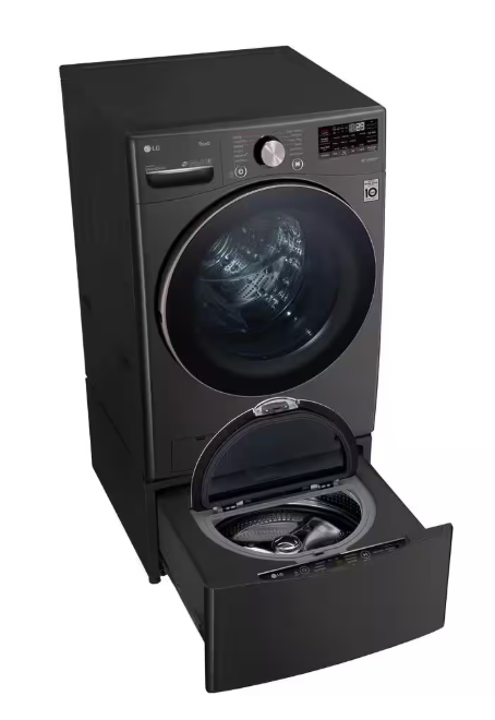 LG 4.5 Cu. Ft. Stackable SMART Front Load Washer in Black Steel with Steam and TurboWash360 Technology