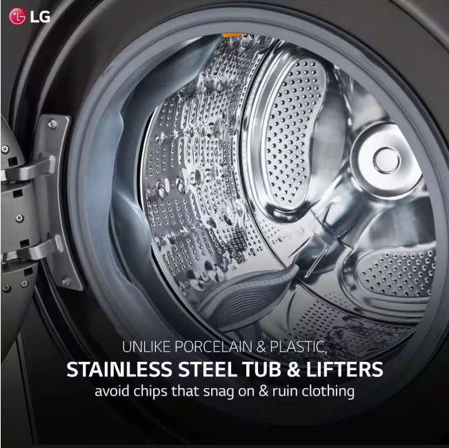 LG 4.5 Cu. Ft. Stackable SMART Front Load Washer in Black Steel with Steam and TurboWash360 Technology
