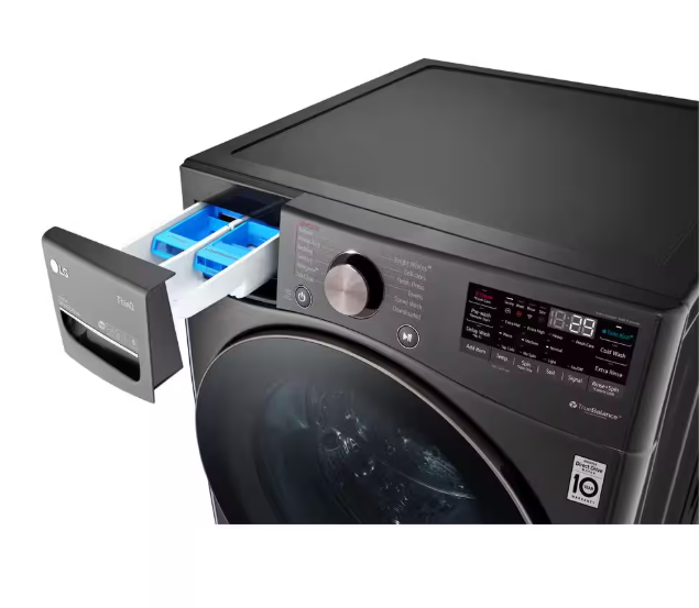 LG 4.5 Cu. Ft. Stackable SMART Front Load Washer in Black Steel with Steam and TurboWash360 Technology