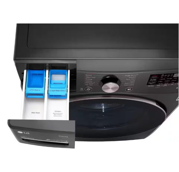 LG 4.5 Cu. Ft. Stackable SMART Front Load Washer in Black Steel with Steam and TurboWash360 Technology