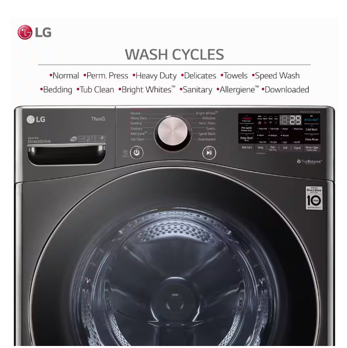 LG 4.5 Cu. Ft. Stackable SMART Front Load Washer in Black Steel with Steam and TurboWash360 Technology