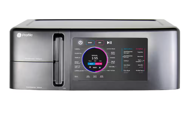 GE Profile 4.8 cu. ft. Smart UltraFast Electric Washer & Dryer Combo in Carbon Graphite with Ventless Heat Pump Technology