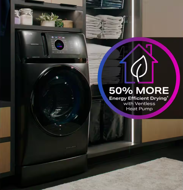 GE Profile 4.8 cu. ft. Smart UltraFast Electric Washer & Dryer Combo in Carbon Graphite with Ventless Heat Pump Technology