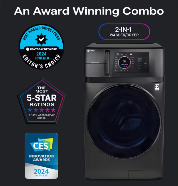 GE Profile 4.8 cu. ft. Smart UltraFast Electric Washer & Dryer Combo in Carbon Graphite with Ventless Heat Pump Technology