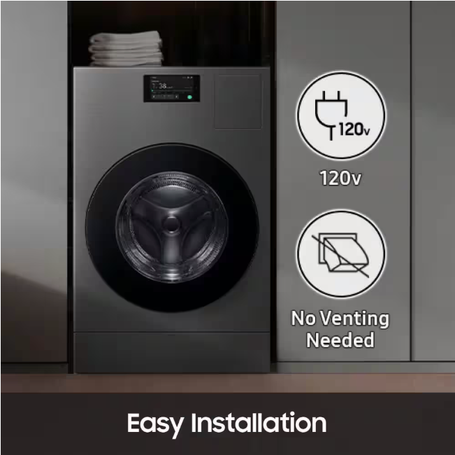 Samsung Bespoke 5.3 cu. ft. Ultra Capacity All-In-One Washer Dryer Combo with Super Speed and Ventless Heat Pump in Dark Steel