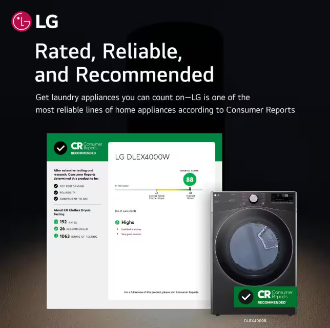 LG 7.4 Cu. Ft. Vented SMART Stackable Electric Dryer in Black Steel with TurboSteam and Sensor Dry Technology