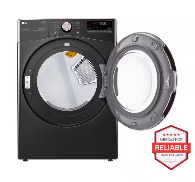 LG 7.4 Cu. Ft. Vented SMART Stackable Electric Dryer in Black Steel with TurboSteam and Sensor Dry Technology