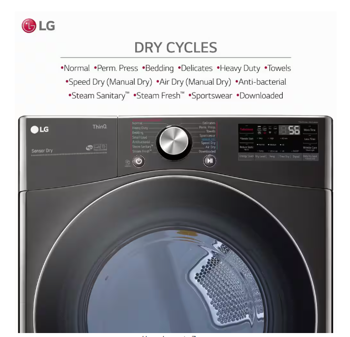 LG 7.4 Cu. Ft. Vented SMART Stackable Electric Dryer in Black Steel with TurboSteam and Sensor Dry Technology