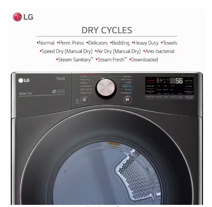 LG 7.4 Cu. Ft. Vented SMART Stackable Gas Dryer in Black Steel with TurboSteam and Sensor Dry Technology 10