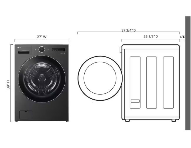 LG 5.0 cu. ft. Mega Capacity Smart Front Load Electric All-in-One Washer Dryer Combo with TurboWash360 WiFi in Black Steel