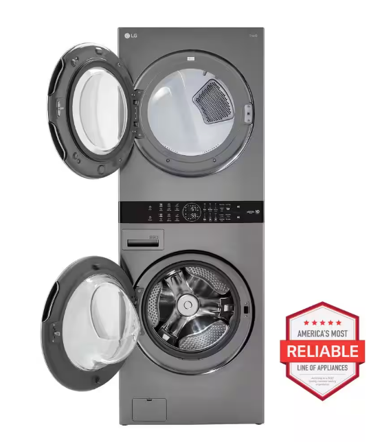 LG WashTower Stacked SMART Laundry Center 4.5 Cu.Ft. Front Load Washer & 7.4 Cu.Ft. Electric Dryer in Graphite Steel