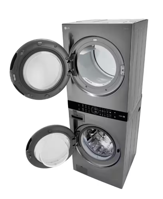 LG WashTower Stacked SMART Laundry Center 4.5 Cu.Ft. Front Load Washer & 7.4 Cu.Ft. Electric Dryer in Graphite Steel