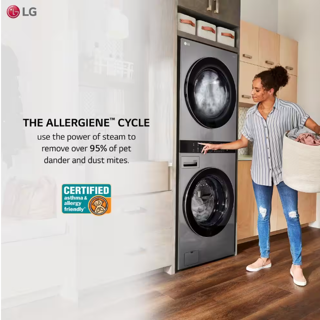 LG WashTower Stacked SMART Laundry Center 4.5 Cu.Ft. Front Load Washer & 7.4 Cu.Ft. Electric Dryer in Graphite Steel