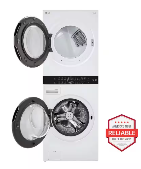 LG WashTower Stacked SMART Laundry Center 4.5 Cu.Ft. Front Load Washer & 7.4 Cu.Ft. Electric Dryer in White