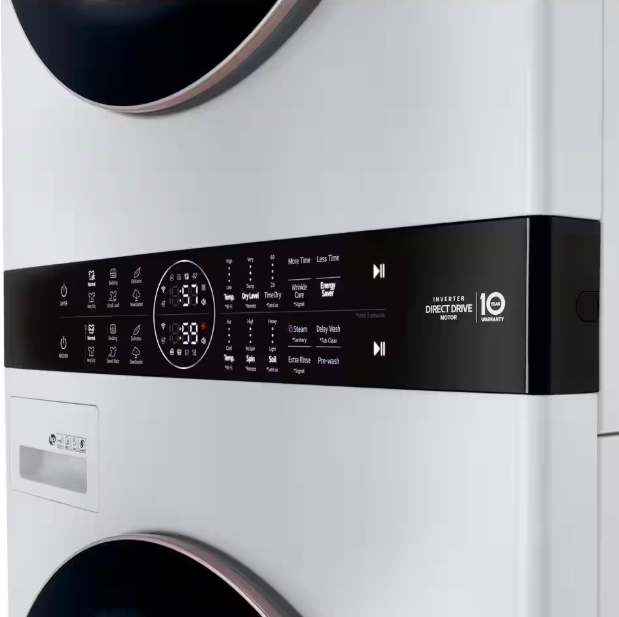 LG WashTower Stacked SMART Laundry Center 4.5 Cu.Ft. Front Load Washer & 7.4 Cu.Ft. Gas Dryer in White