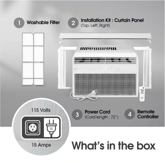 LG 8,000 BTU, 115 Volts, Window Smart Air Conditioner Cools 350 sq. ft. with Remote, WiFi Enabled and Dehumidifier in White