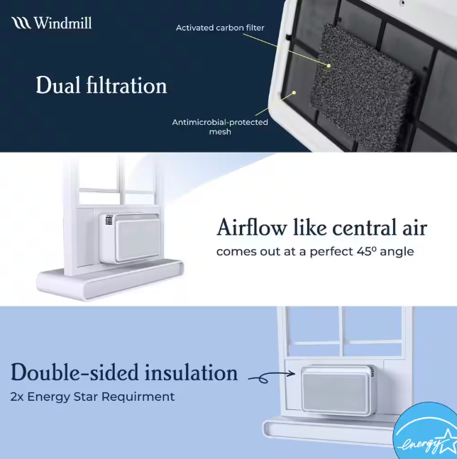Windmill 10,000 BTU 115-Volts QUIET Smart Inverter Window Air Conditioner, Wi-Fi/Remote, #1 Install, up to 450 sq ft. Energy Star