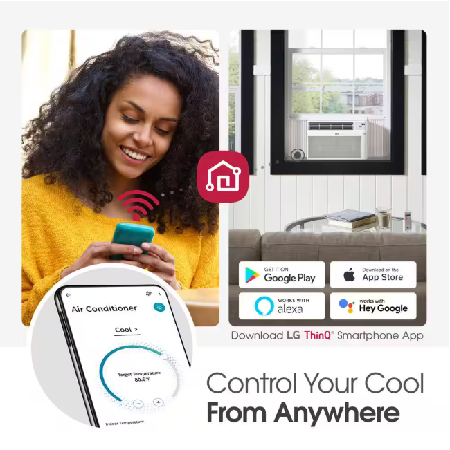 LG 12,000 BTU 115V Window Air Conditioner Cools 550 sq. ft. with Wi-Fi, Remote, Dehumidifier and in White