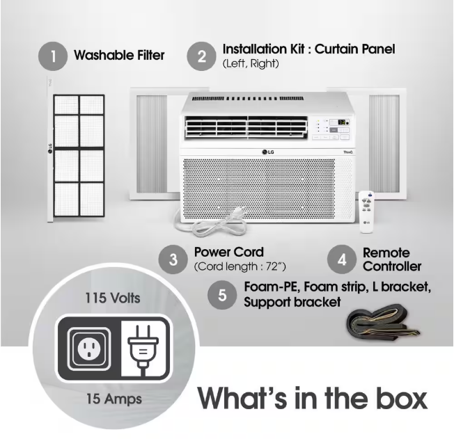 LG 12,000 BTU 115V Window Air Conditioner Cools 550 sq. ft. with Wi-Fi, Remote, Dehumidifier and in White