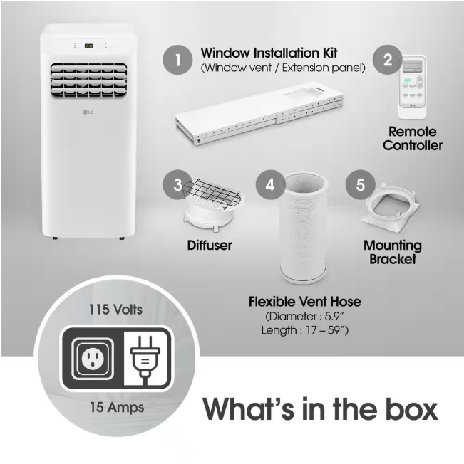 LG 6,000 BTU 115-Volt Portable Air Conditioner Cools 250 sq. ft. with Dehumidifier and LCD Remote