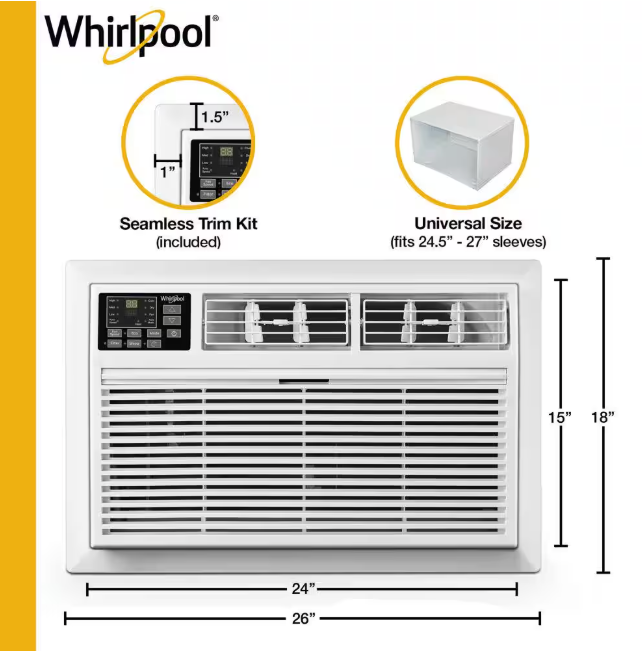 Whirlpool 8,000 BTU 115-Volt Through-the-Wall Air Conditioner Cools 350 Sq. Ft. with Remote Control and ENERGY STAR in White