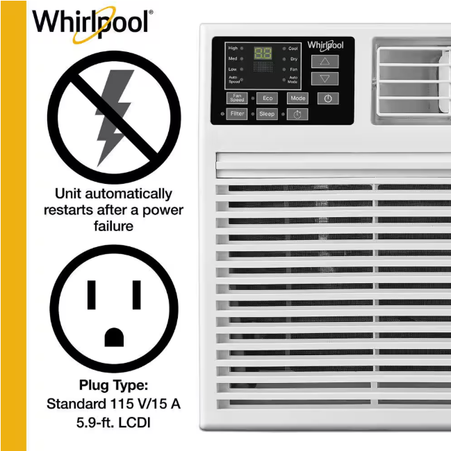 Whirlpool 8,000 BTU 115-Volt Through-the-Wall Air Conditioner Cools 350 Sq. Ft. with Remote Control and ENERGY STAR in White