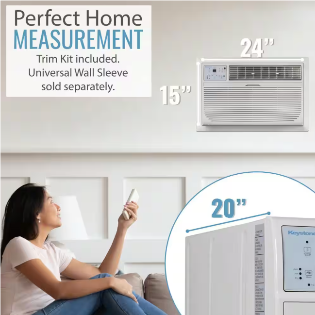 Keystone 10,000 BTU 230V Through-The-Wall AC Remote Dehumidifier Sleep Mode 24H Timer for Rooms up to 450 sq. ft.