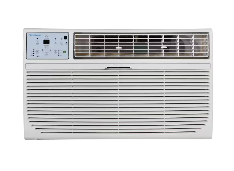 Keystone 14,000 BTU 230V Through-The-Wall AC 10,600 BTU Supplemental Heat Remote Sleep Mode 24H Timer for Rooms up to 700 Sq. Ft